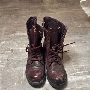 Burgundy Leather Lace-Up Boots
